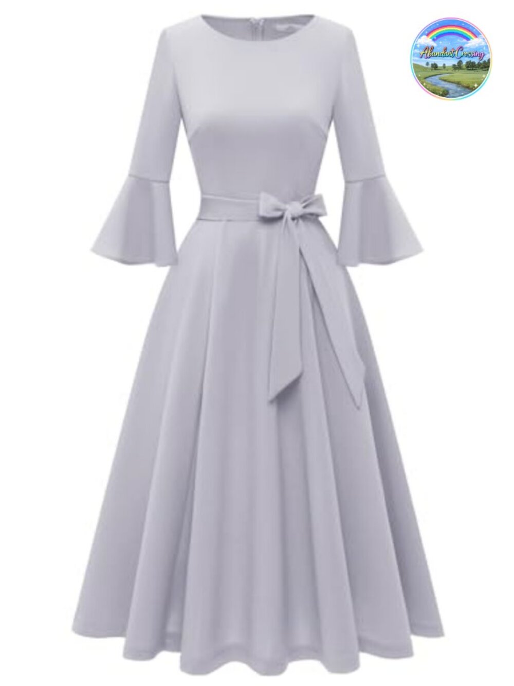 Vintage Bell Sleeve Midi Dress A-Line Cocktail Church Tea Party